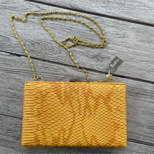 Tasha Gold Chain Snakeskin Embossed Leather Yellow Clutch NWT